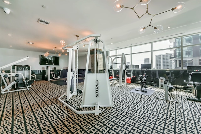 gym featuring carpet flooring