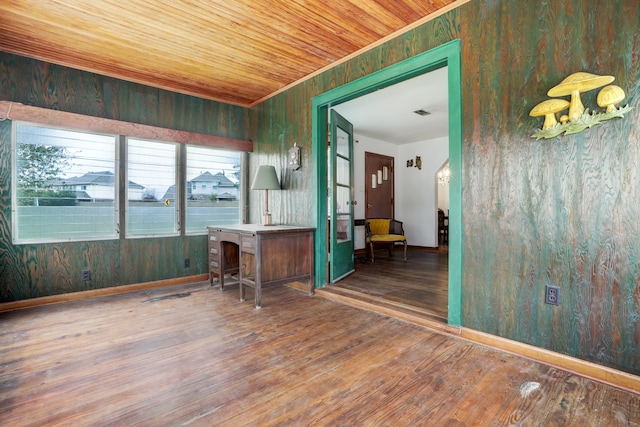 interior space featuring wood ceiling and wood-type flooring