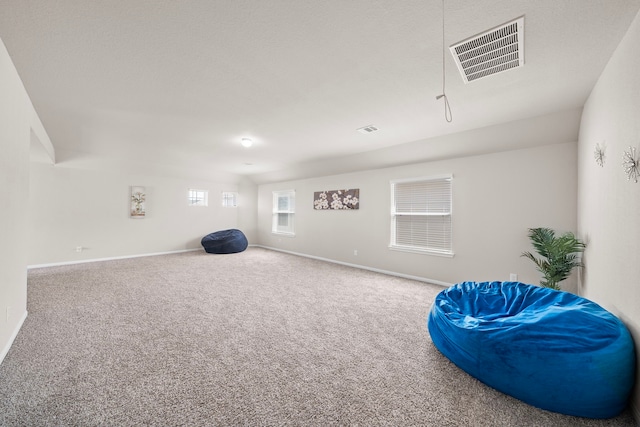 living area with carpet floors