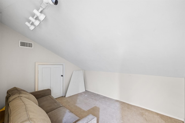 additional living space with lofted ceiling and light carpet