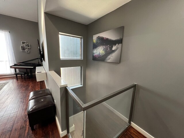 stairs featuring dark hardwood / wood-style floors