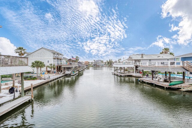 view of dock with a water view