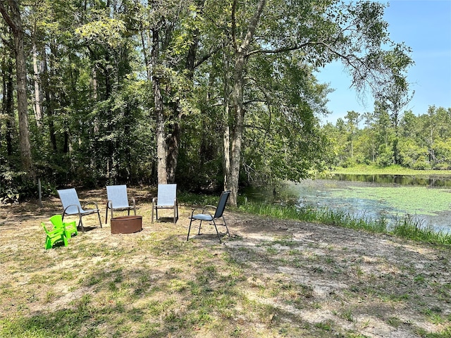 view of yard with a water view