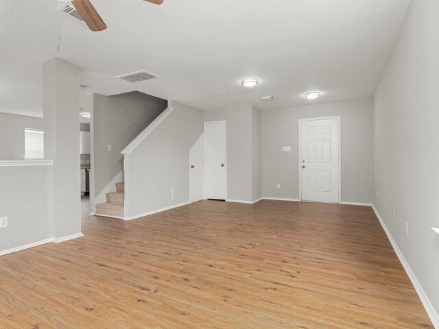 interior space featuring ceiling fan and light hardwood / wood-style floors