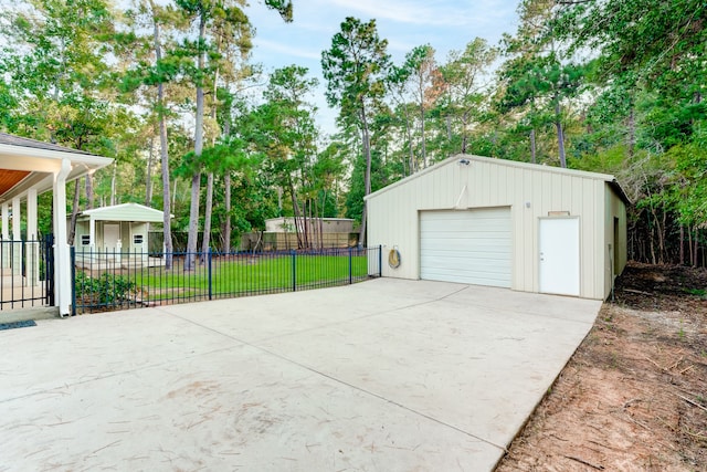 garage with a yard