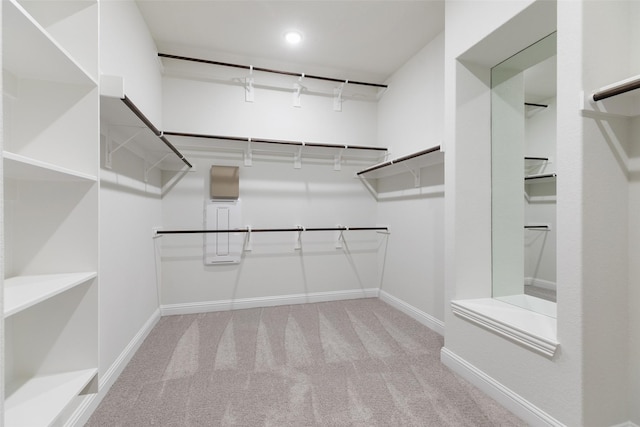 spacious closet with light carpet