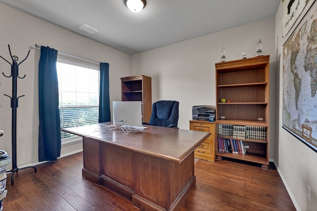 office area featuring dark hardwood / wood-style floors