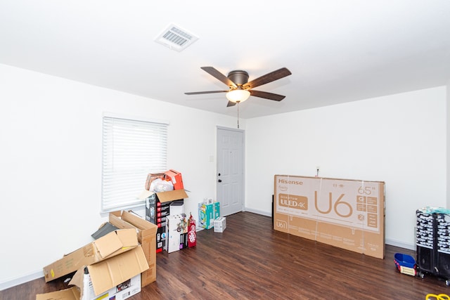 misc room featuring hardwood / wood-style floors and ceiling fan