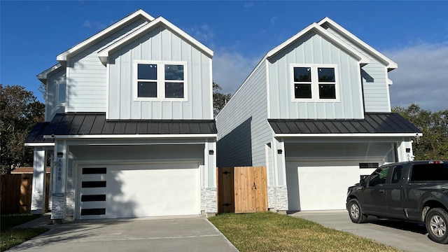 modern farmhouse with a garage