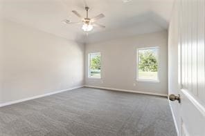 empty room featuring carpet and ceiling fan