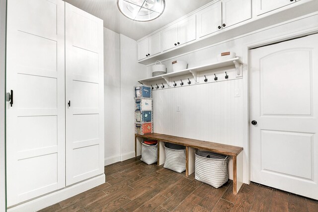 mudroom featuring dark hardwood / wood-style floors