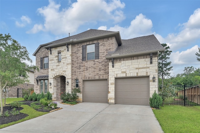 view of front of home featuring a garage and a front lawn