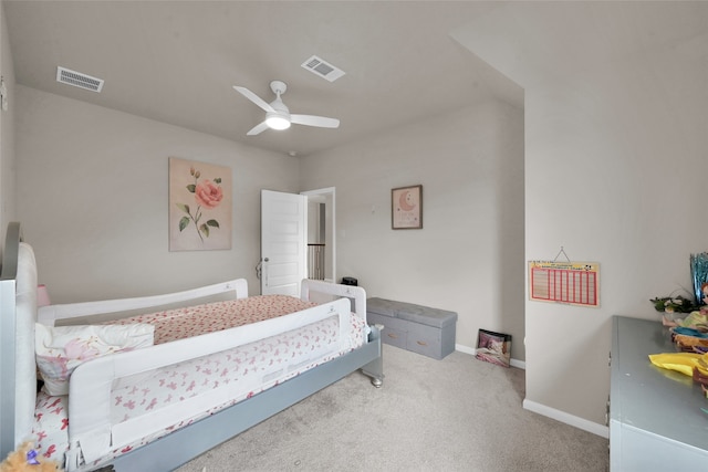 bedroom featuring carpet and ceiling fan