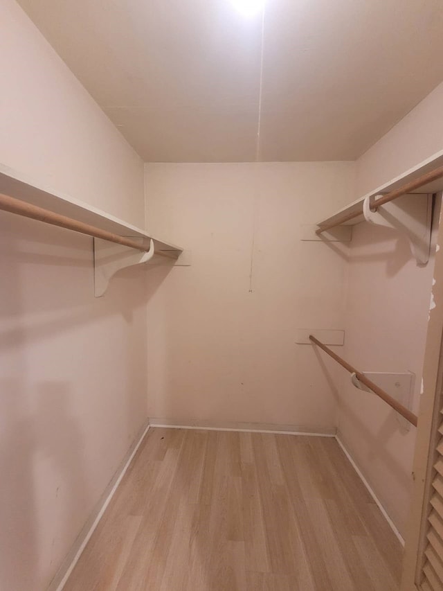 walk in closet with light hardwood / wood-style flooring