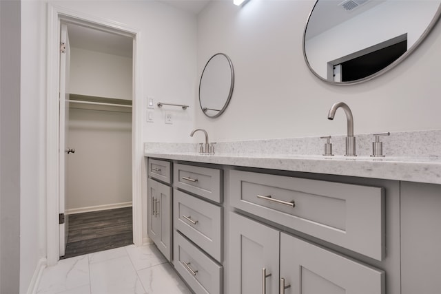 bathroom featuring hardwood / wood-style flooring and vanity