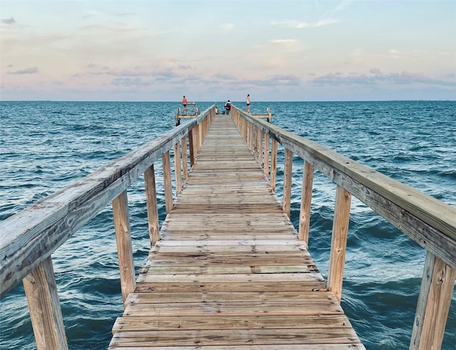 view of dock with a water view