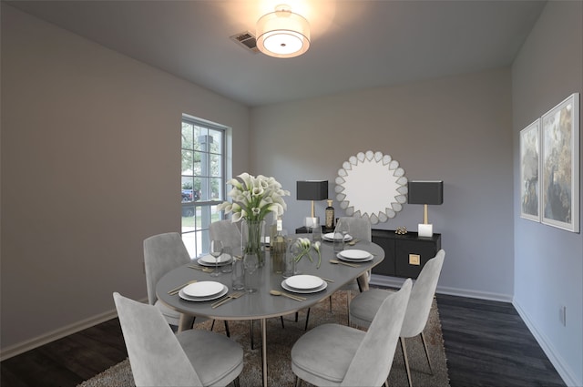 dining space with dark wood-type flooring