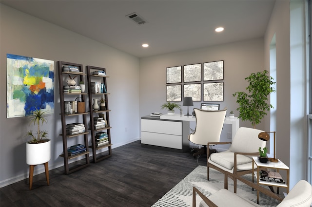 living area with dark hardwood / wood-style floors