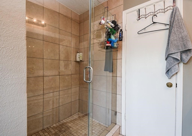 bathroom featuring a shower with shower door