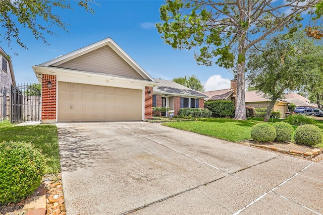 single story home with a garage and a front yard