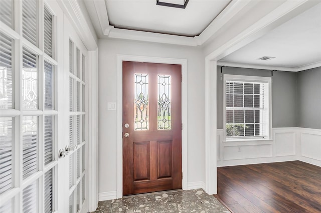 foyer with plenty of natural light and dark hardwood / wood-style flooring