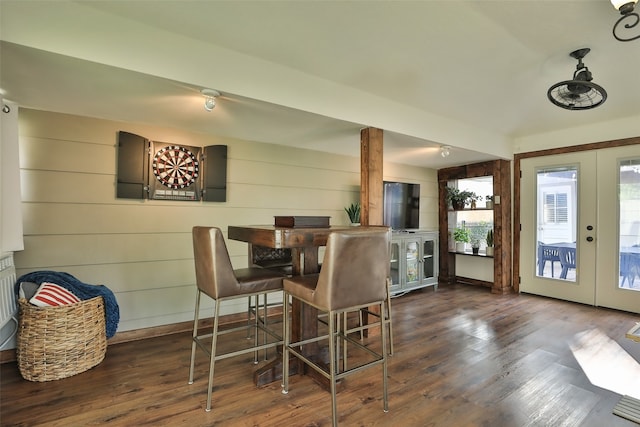 dining room featuring dark hardwood / wood-style flooring and french doors