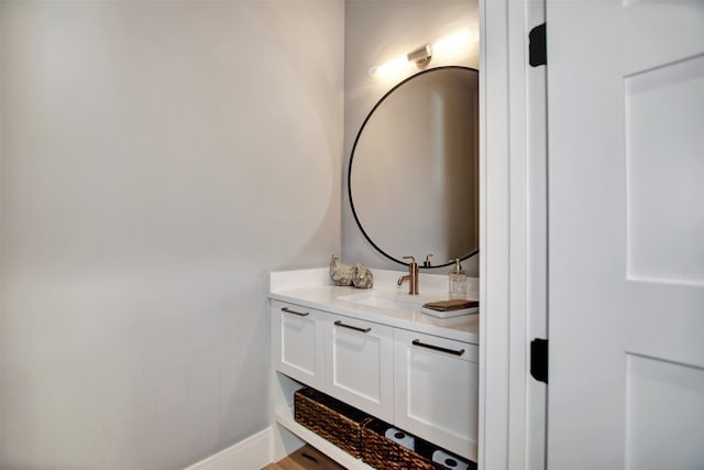 bathroom with wood-type flooring and vanity