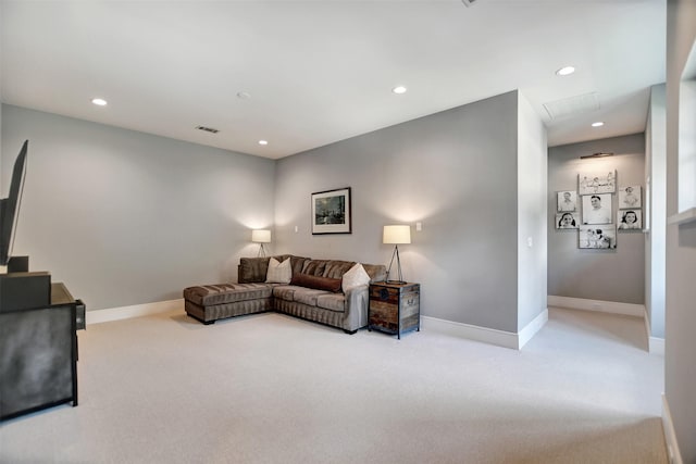 411 N Copa Palm Loop, Montgomery, TX 77316 - living room with visible vents, carpet flooring, and recessed lighting