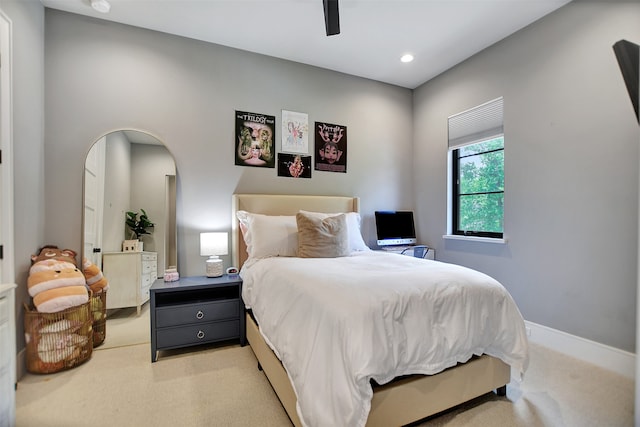 bedroom with carpet floors and ceiling fan