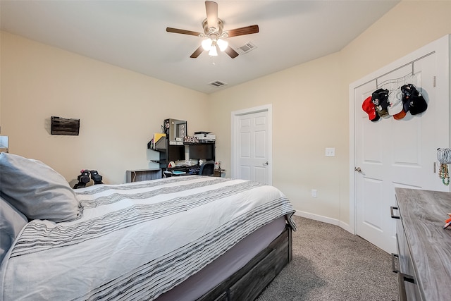 bedroom with carpet flooring and ceiling fan