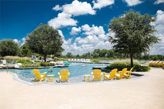 view of swimming pool with a patio