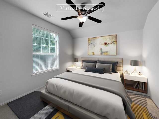 bedroom with carpet floors and ceiling fan