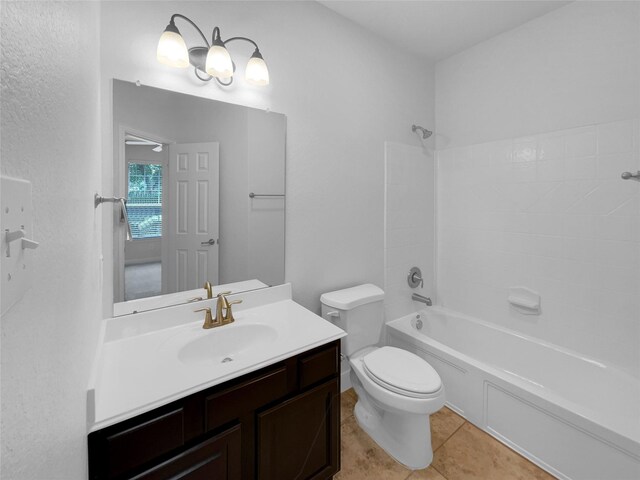 full bathroom with vanity, toilet, shower / bathing tub combination, and tile patterned flooring