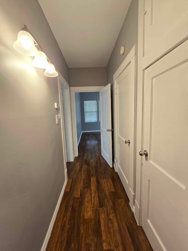 hallway with dark hardwood / wood-style floors