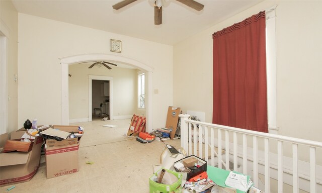 playroom featuring ceiling fan