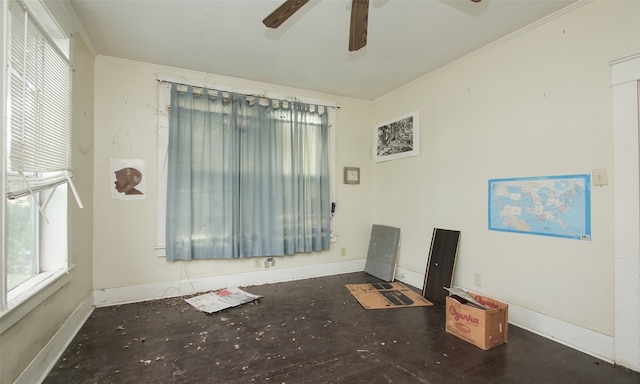 interior space featuring ceiling fan