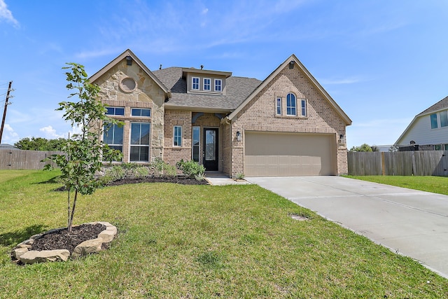 view of front facade featuring a garage and a front lawn