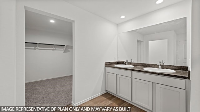 bathroom with vanity and wood-type flooring