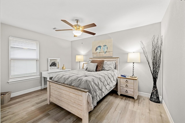 bedroom featuring ceiling fan and hardwood / wood-style floors