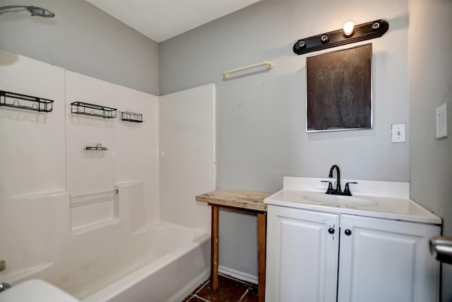 bathroom with washtub / shower combination and vanity