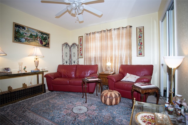 living room with ceiling fan