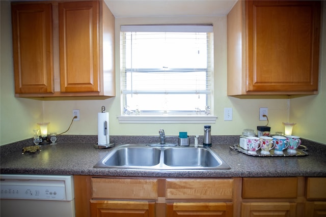 kitchen with sink, white dishwasher, and a healthy amount of sunlight