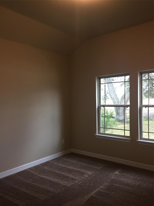 empty room featuring carpet flooring and vaulted ceiling