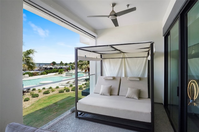 bedroom featuring ceiling fan