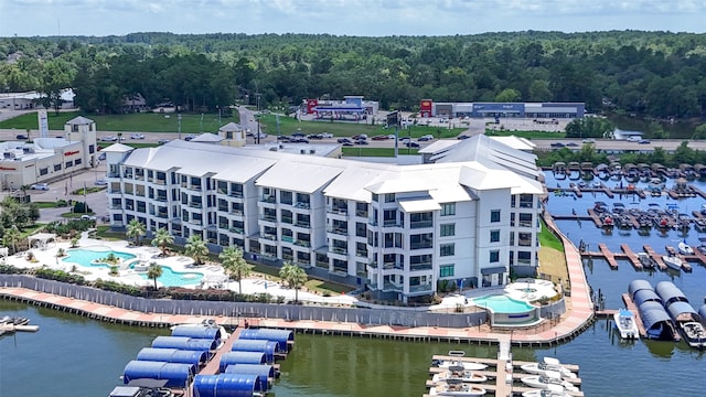 aerial view featuring a water view