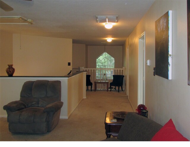 living room featuring light colored carpet