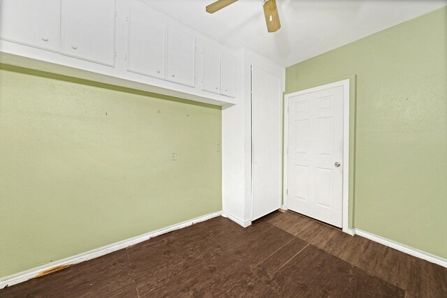 unfurnished bedroom with hardwood / wood-style floors and ceiling fan