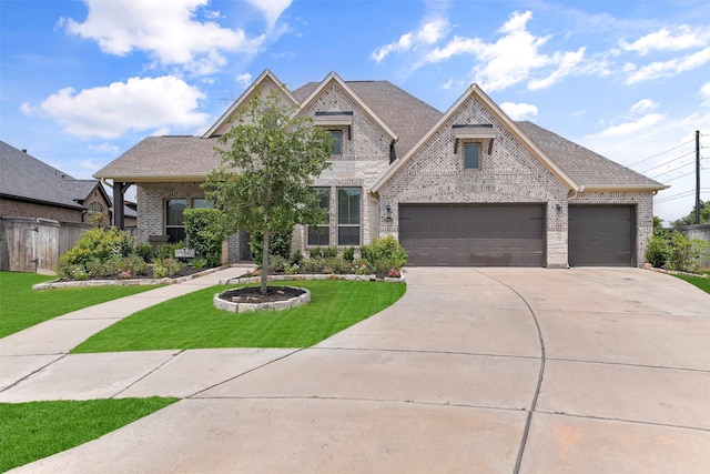 view of front of house with a garage and a front yard