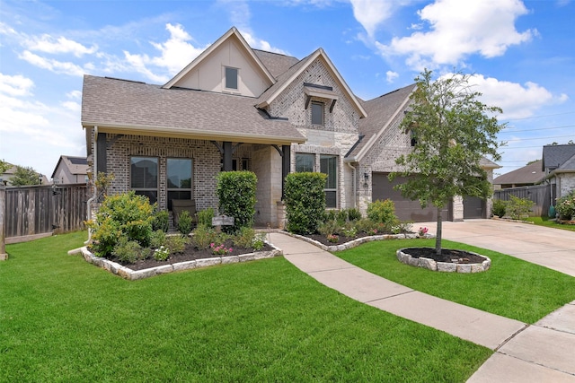 view of front of house with a garage and a front lawn