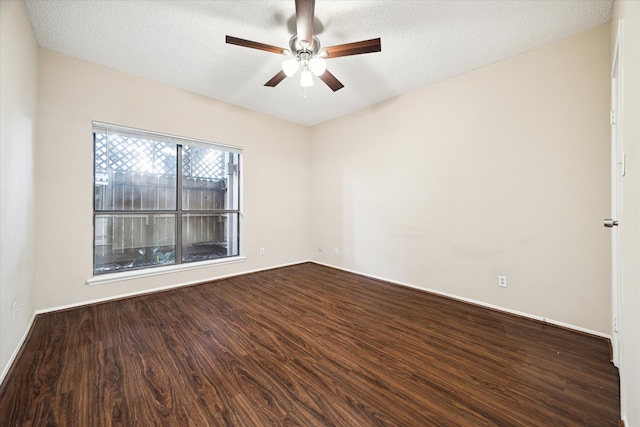 unfurnished room with a textured ceiling, ceiling fan, and hardwood / wood-style floors